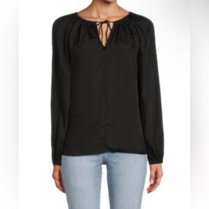 White Company Black Keyhole Silk Lightweight Blouse Size 12 Career